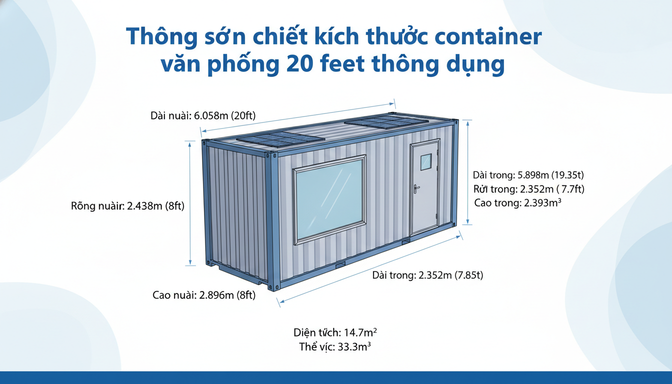 Thông số chi tiết kích thước container văn phòng 20 feet thông dụng