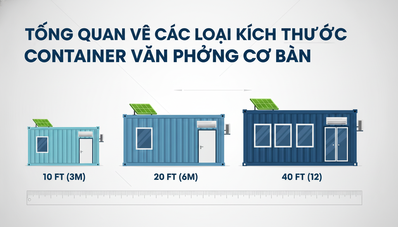 Tổng quan về các loại kích thước container văn phòng cơ bản